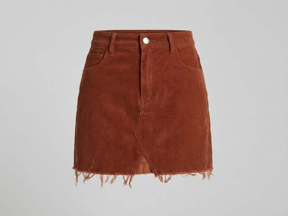 Baevelyn womens Corduroy Skirt Brown Mini Raw Hem small